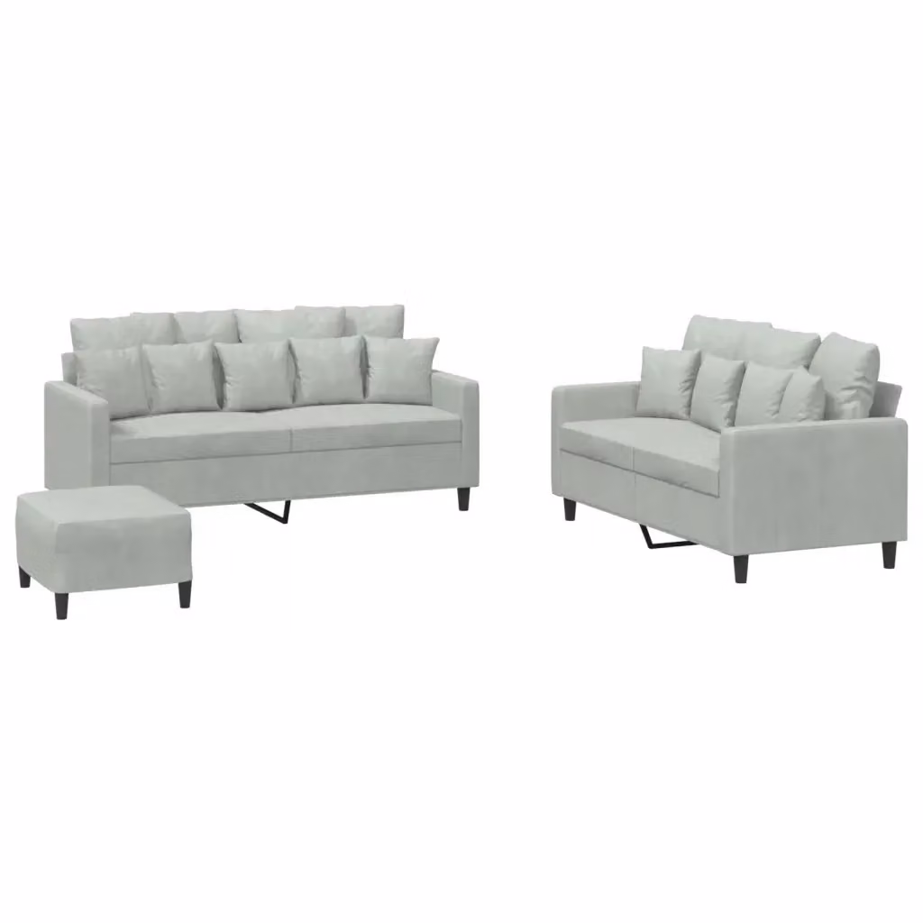 vidaXL Set di Divani 3 pz in Velluto Grigio con Cuscini – 2