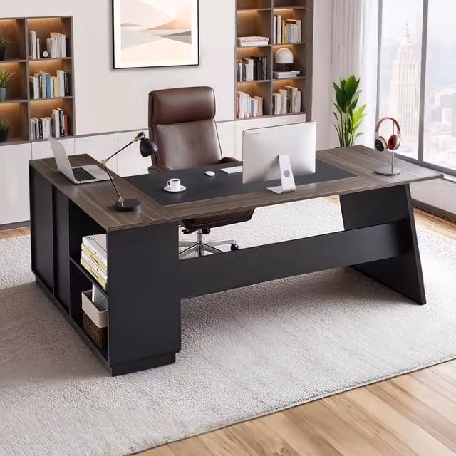 Scrivania Mobile da Ufficio Moderna a L con Cassetti e Mobiletto Portaoggetti, Scrivania in Legno Robusto, Capacità di Carico di 158,7 kg, per Compute