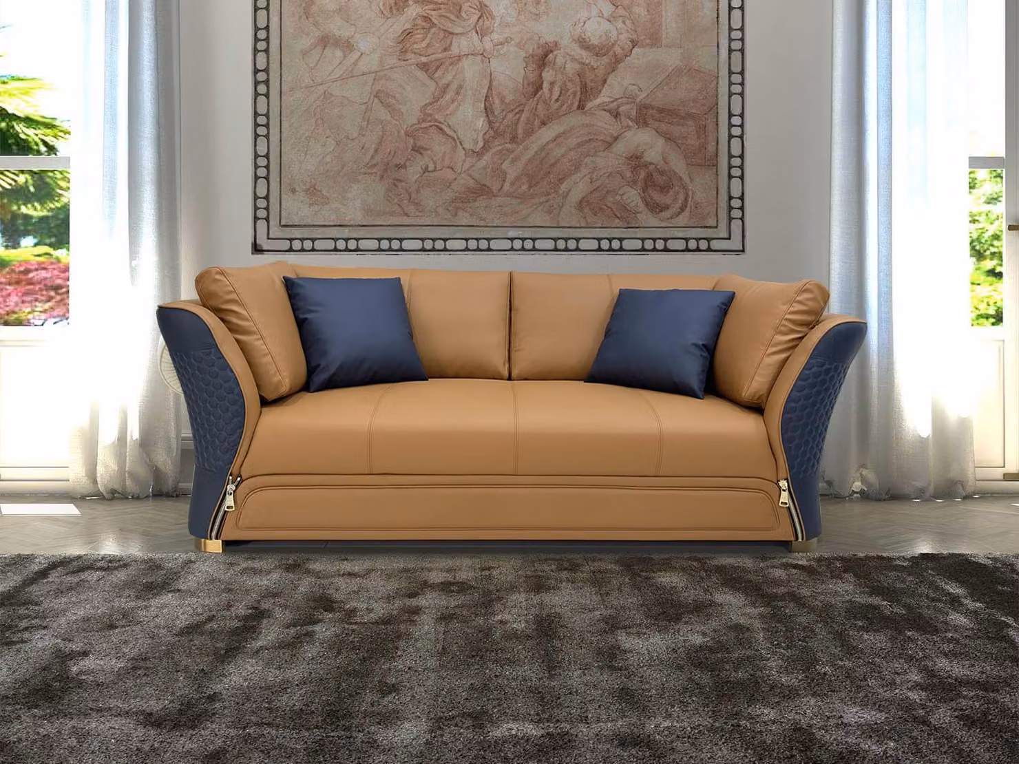 Sofa Dreisitzer Couch Polster Design Sitz Sofas Zimmer Möbel Moderne Leder 3er