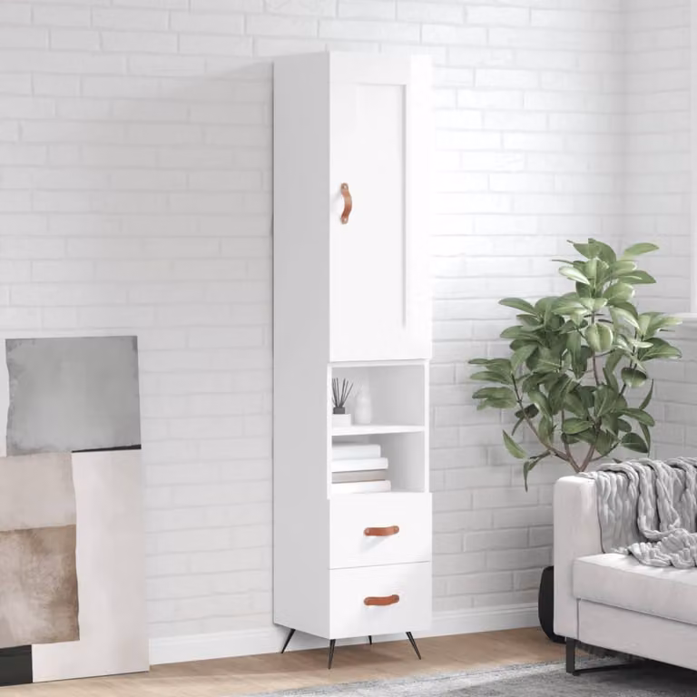 Credenza moderna vidaXL in legno e metallo bianco lucido L/P/H: 34,5 x 34,0 x 180 cm