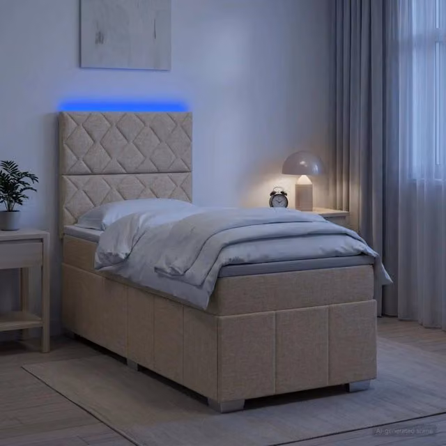 Letto Box Spring vidaXL con Materasso a Molle Pocket e Illuminazione LED, Colore Beige, L 200 x L 80 cm