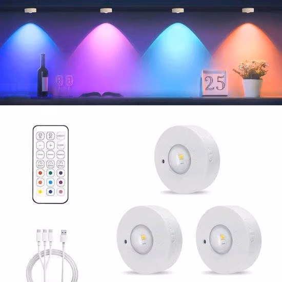 Illuminazione a LED per cucina e armadi con caricatore USB-C - 3 temperature di colore e telecomando (confezione da 3)