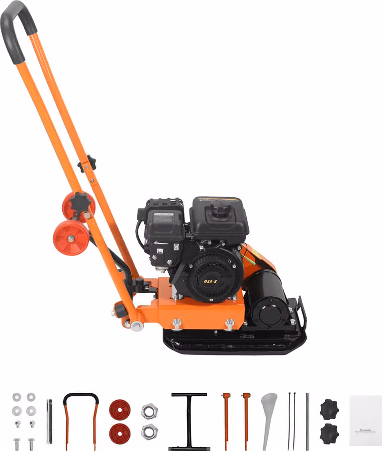 SucceBuy Piastra vibrante a benzina con motore da 2 CV (79 CC), potenza di vibrazione 5250 giri/min, pressione di compattazione 8 kN, piastra 410x315 mm, ideale per lavori di pavimentazione, asfalto e compattazione di fondamenta