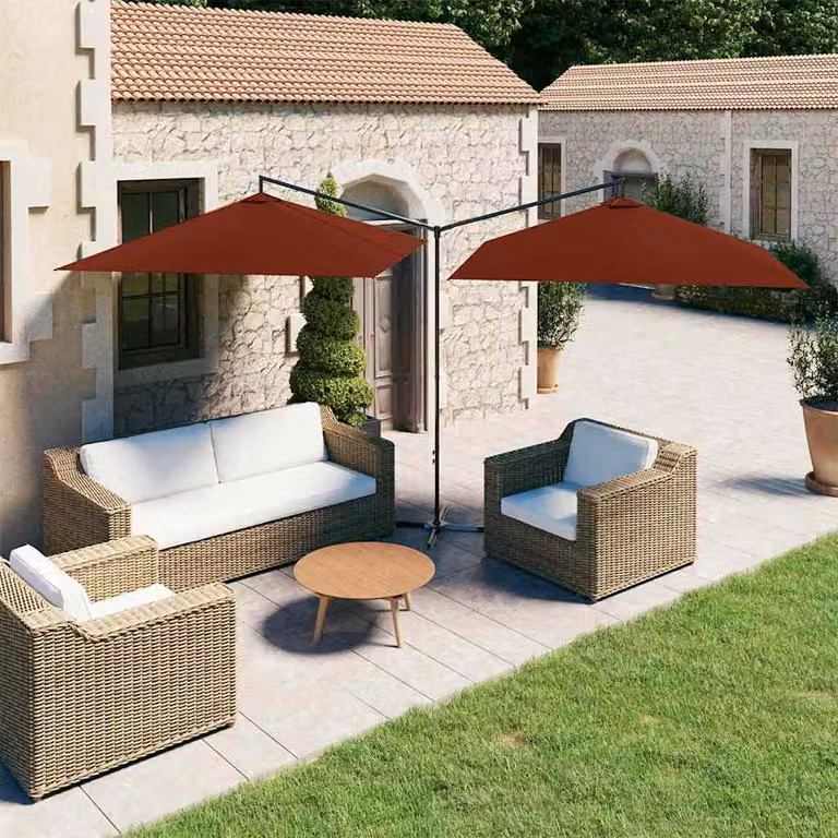 Ombrellone Doppio con Palo in Acciaio vidaXL Colore Terracotta L: 600 cm, P: 300 cm