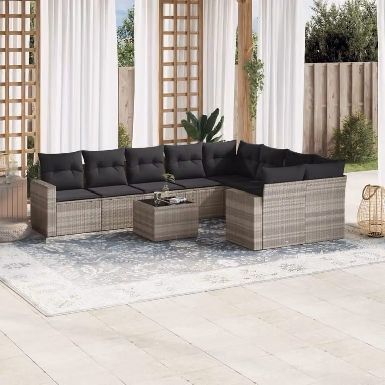Maison Exclusive - Set Divano Giardino 10 pz con Cuscini Grigio Chiaro Polyrattan