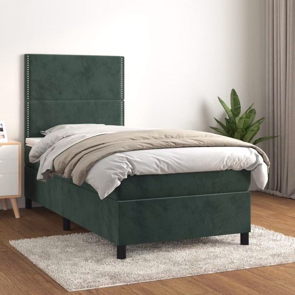 Maison Exclusive - Giroletto a Molle con Materasso Verde Scuro 90x200 cm Velluto