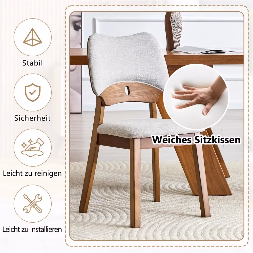 Set di 2 sedie da pranzo moderne OKWISH in legno di caucciù grigio con schienale a farfalla e seduta imbottita in ecopelle – 2