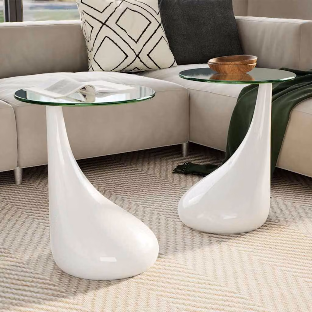 Set di 2 tavolini da salotto vidaXL con ripiano rotondo in vetro bianco lucido e design moderno