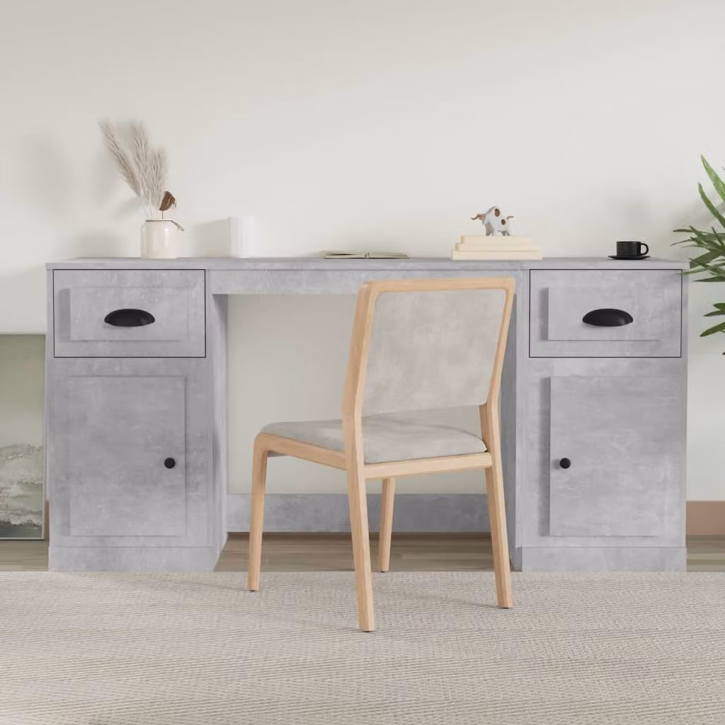 Scrivania con armadietto vidaXL in legno multistrato e MDF, colore grigio cemento, stile minimalista per home office