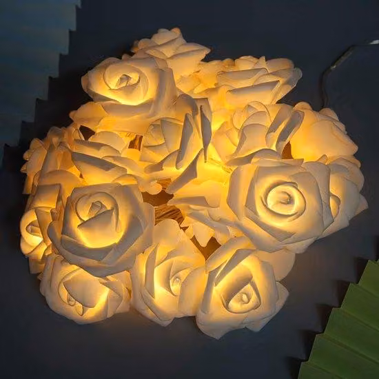Luci decorative a forma di fiori fluorescenti - Ghirlande luminose a forma di rose artificiali - Confezione da 3 pezzi