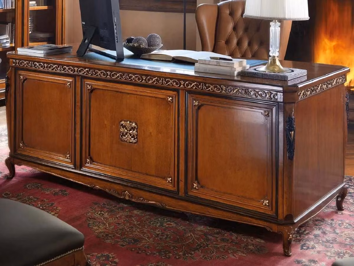 Casa Padrino scrivania barocca marrone - Nobile scrivania da ufficio in legno massello - Mobili da ufficio barocchi - Qualità eccellente - Italy