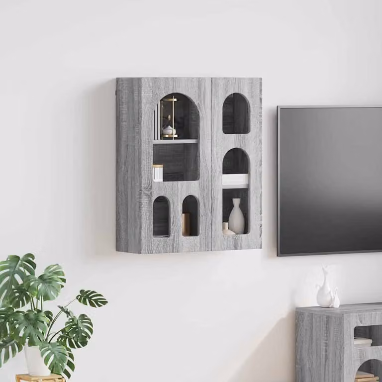 Armadio pensile vidaXL ELST moderno in MDF con ante in vetro, grigio, L: 59 cm, P: 20 cm, H: 71,5 cm