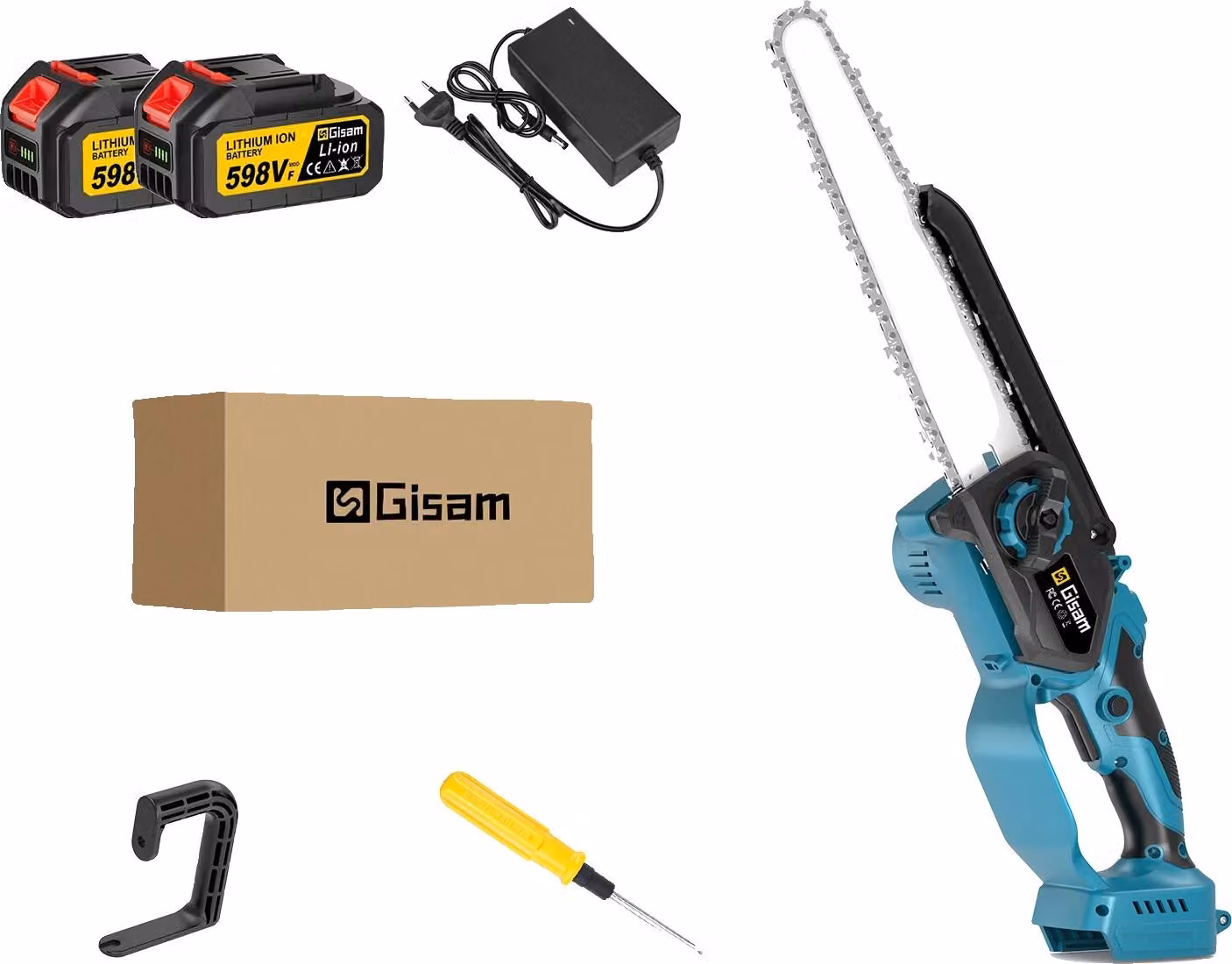 Motosega elettrica, barra di guida da 10 pollici, motore brushless, display digitale, 2 batterie