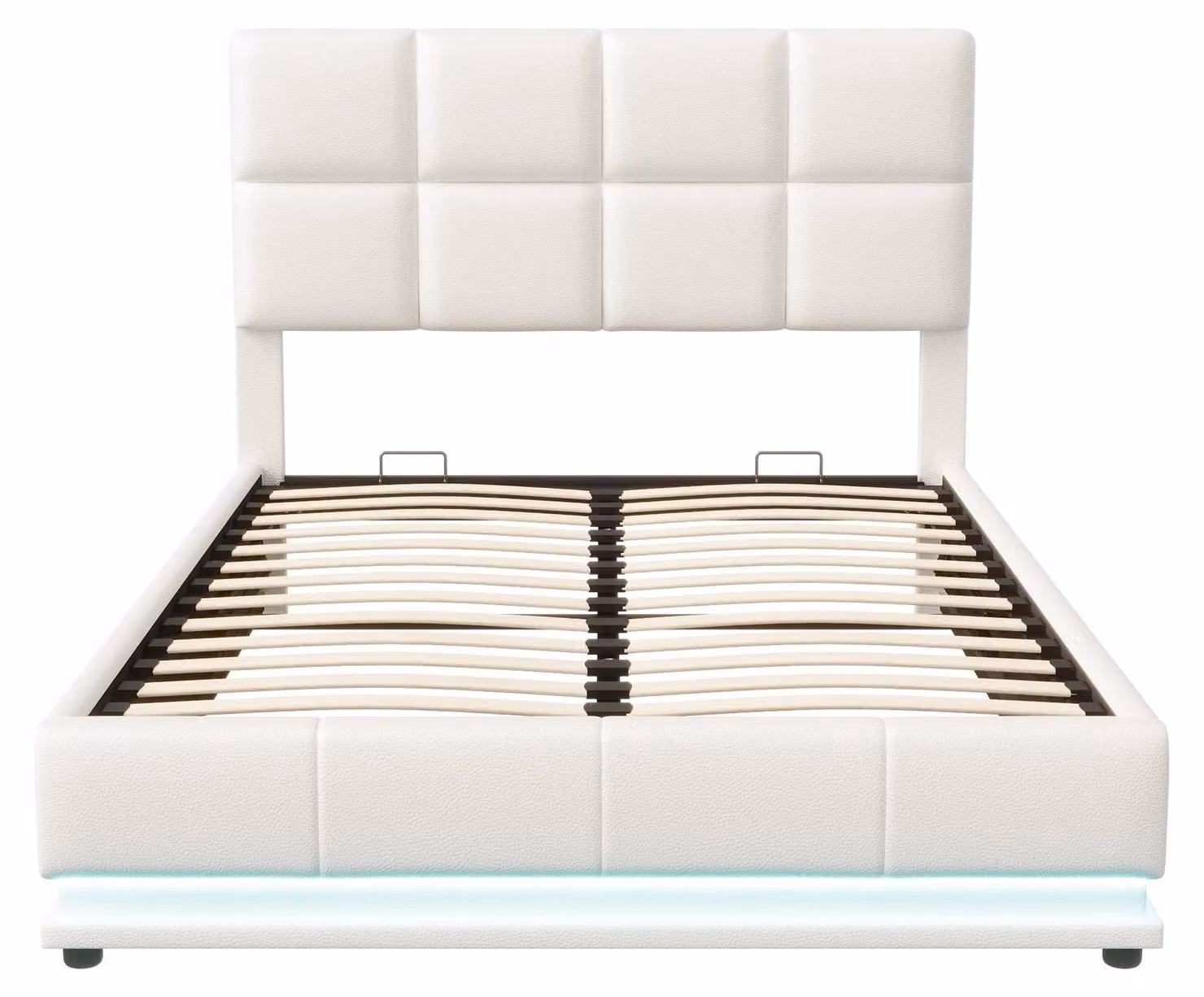 Letto singolo 140 x 190 cm - Letto con contenitore - Letto con illuminazione a LED - Letto con meccanismo di sollevamento idraulico - Testiera regolabile
