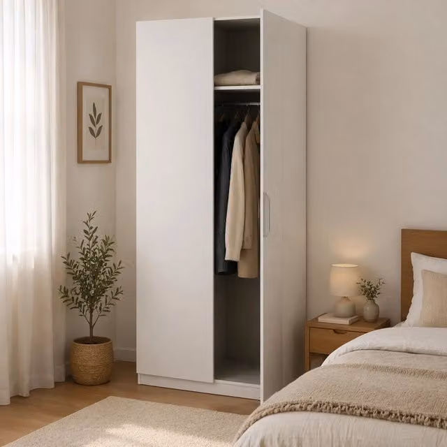 Armadio a 2 ante Fioretta DMORA per camera da letto, Bianco opaco, L: 79 cm, P: 51 cm, H: 203 cm