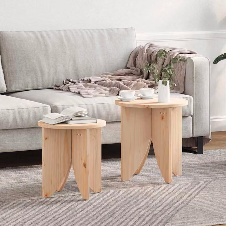 Maison Exclusive - Tavolino da caffè, set da 2 pezzi, colore naturale, 41,5 x 41,5 x 44 cm