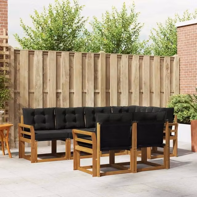 Set di divani da esterno 7 pz Naturale e Nero 3368763