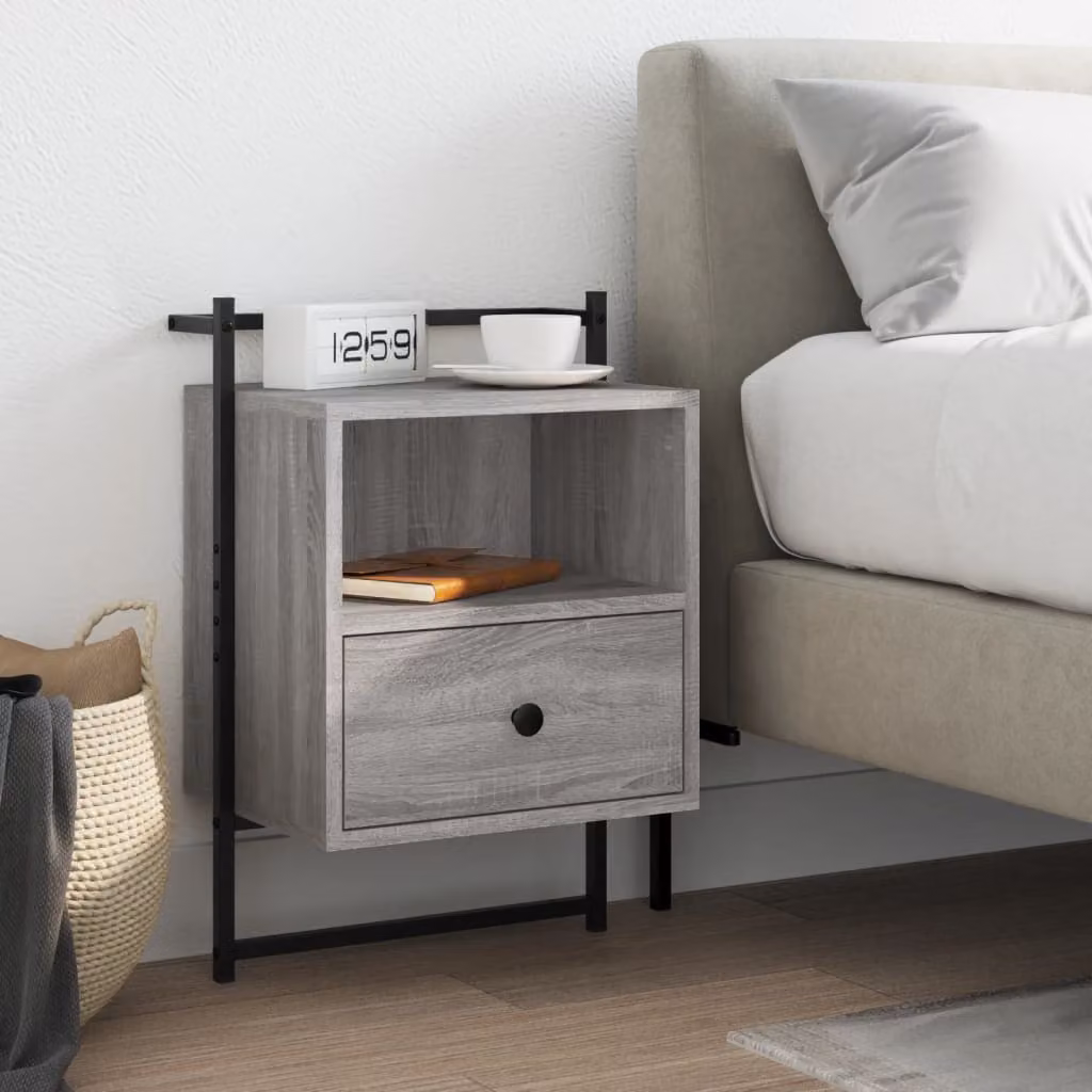 Comodino a muro vidaXL Grigio Moderno in Legno e MDF L: 40 cm, P: 30 cm, H: 61 cm
