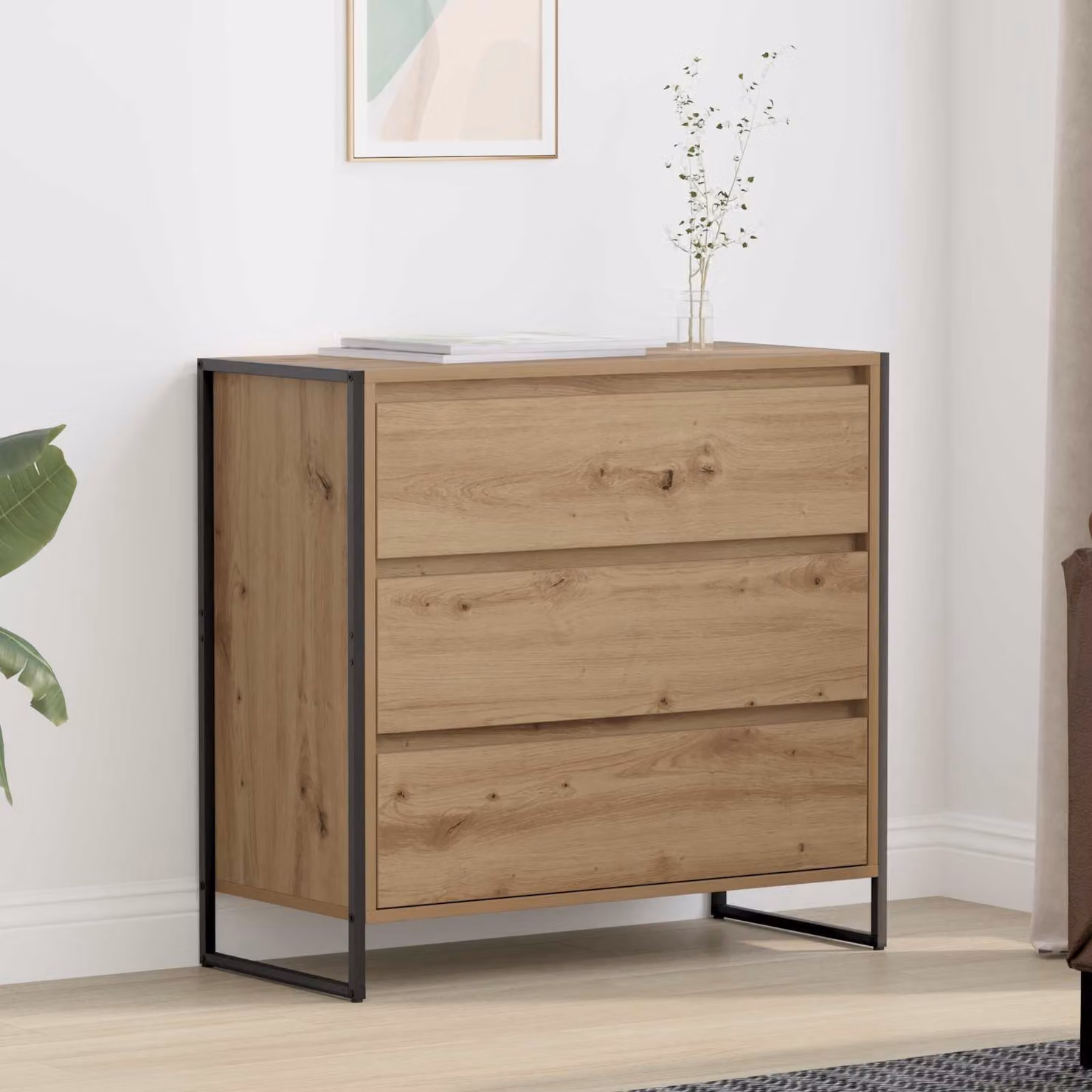Credenza in stile industriale vidaXL in legno e metallo, colore marrone rovere, L 79 cm x P 36 cm x H 75.5 cm