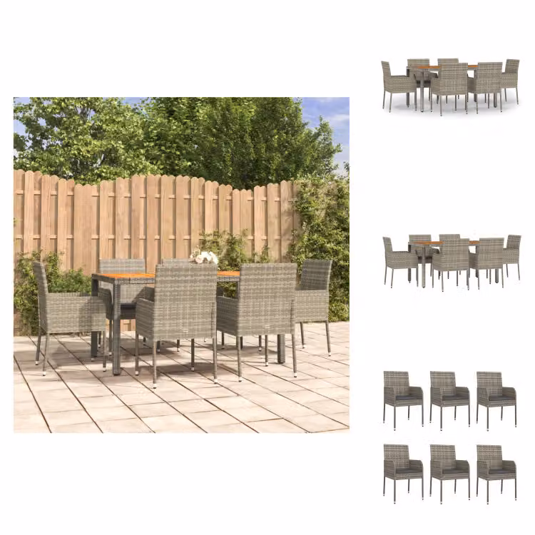vidaXL set da pranzo da giardino 7 pezzi con cuscini in poly rattan grigio - Set di mobili da giardino