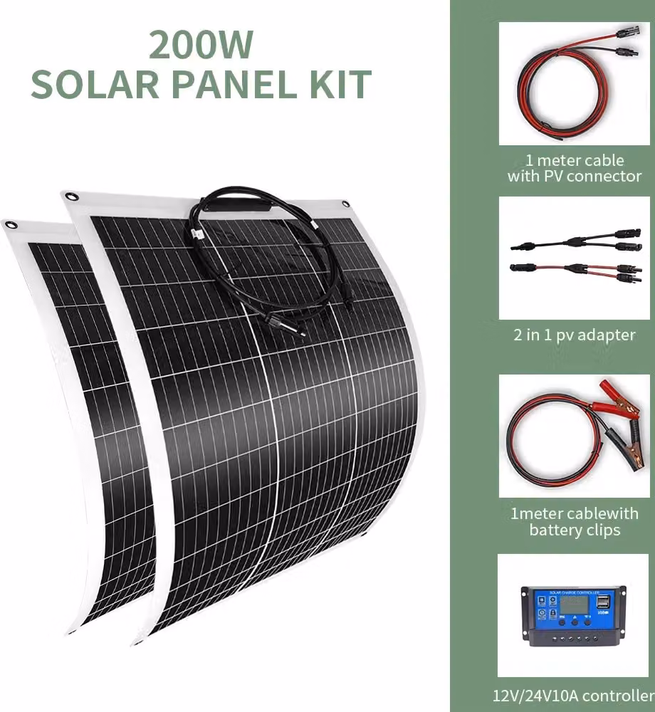 kit di pannelli solari da 200W, efficienza del 23%, installazione flessibile, kit da 2 pezzi da 200W