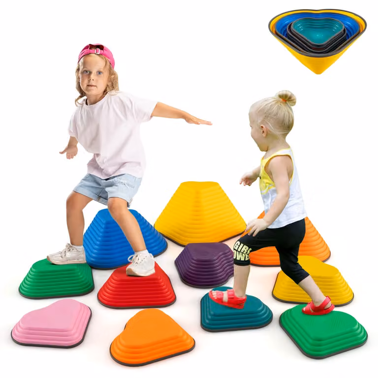Costway Set di 11 blocchi di equilibrio a forma di cuore multicolore con bordo antiscivolo per lo sviluppo della coordinazione dei bambini