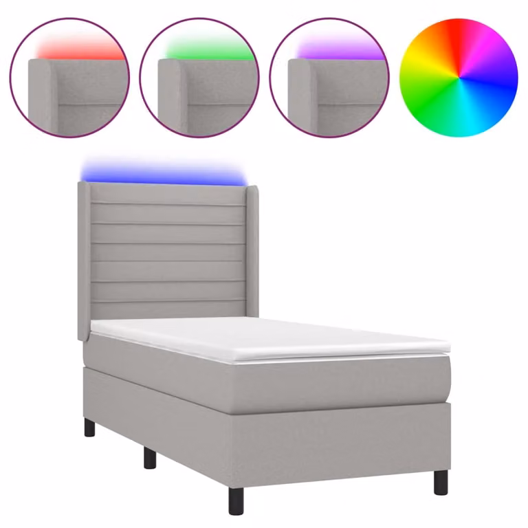 Letto a Molle Materasso e LED Grigio Chiaro 80x200 cm Tessuto