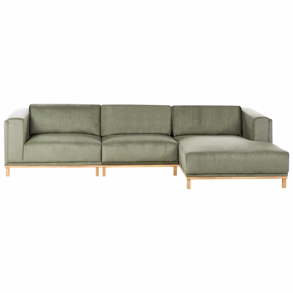 Divano angolare Beliani in velluto verde stile moderno a 5 posti con gambe in legno L 347 x P 156 x H 84 cm – 2