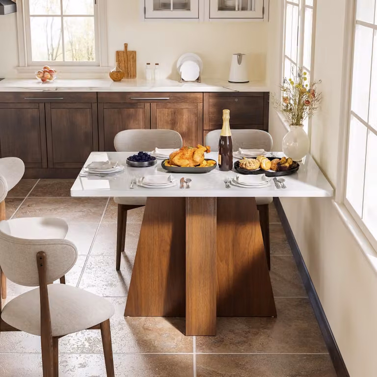 Tribesigns, tavolo da pranzo di 120 cm per 4-6 persone, tavolo rettangolare bianco per la cucina, con struttura in legno di noce, tavolo moderno per la sala da pranzo in legno