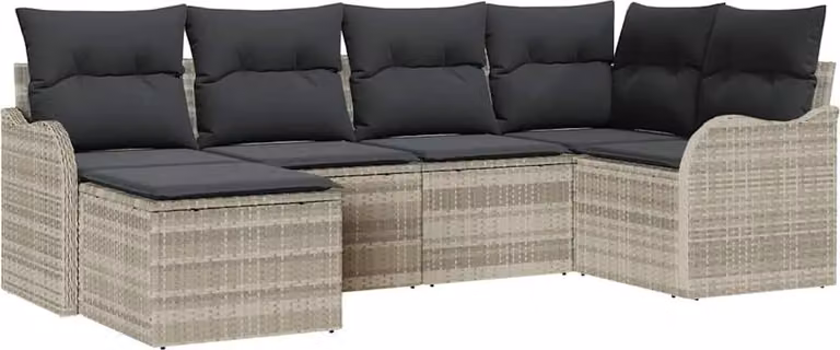 Set Divano da Giardino 6 pcs Grigio chiaro Poly Rattan