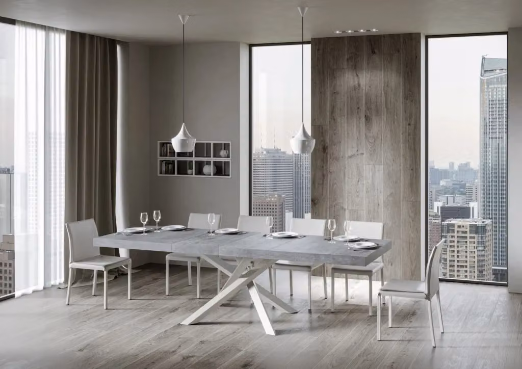 Tavolo allungabile Itamoby Volta Premium moderno con piano in cemento grigio e telaio bianco L/P/H: 184 x 90 x 77 cm (estendibile fino a 284 cm) – 2