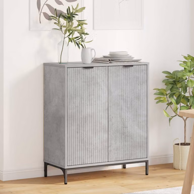 Credenza moderna vidaXL in legno ingegnerizzato e metallo, Grigio, L: 69,5 cm, P: 33 cm, H: 82 cm