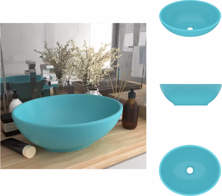 vidaXL Lavabo ovale verde chiaro opaco 40x33 cm in Vetroceramica - Lavabo da bagno