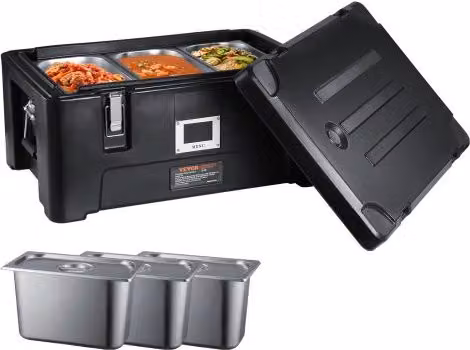 VEVOR Portavivande Coibentato Nero in Plastica con Carica Superiore e Maniglie Laterali, Capacità 36Qt