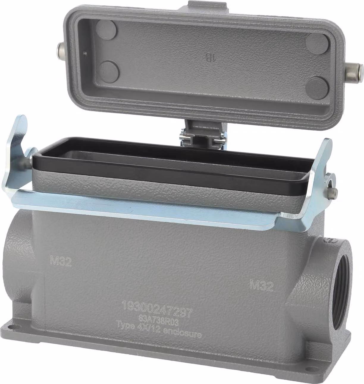 HARTING Han 24B Base alta, 2xM25 uscita cavo laterale, con 1 staffa longitudinale con cappuccio protettivo in metallo - 1 pezzo
