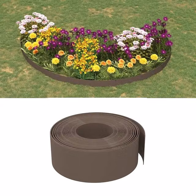 Set di 5 bordure da giardino Videx in polietilene marrone, Lunghezza: 10 m, Altezza: 20 cm – 1