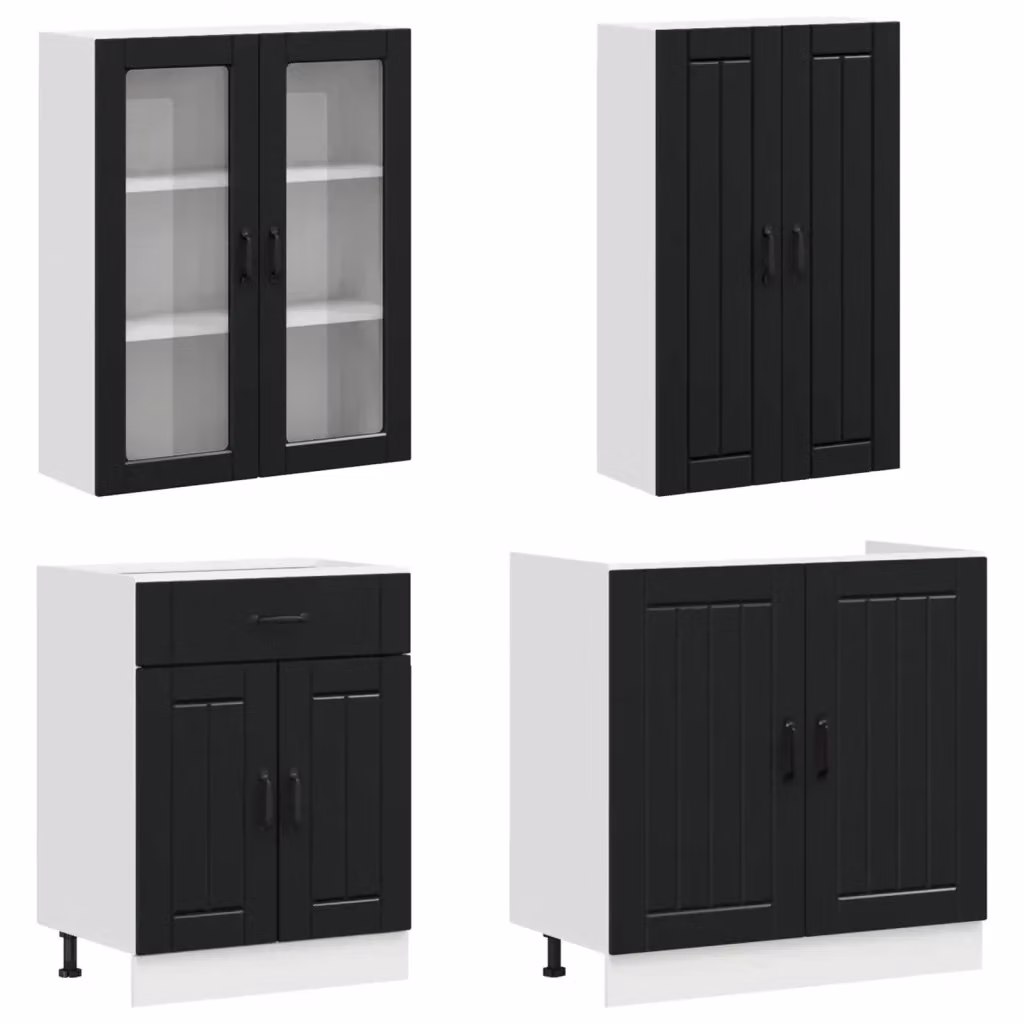 Unità Cucina Moderna vidaXL in MDF Nero Opaco con Ante in Vetro, 8 Pezzi – 2