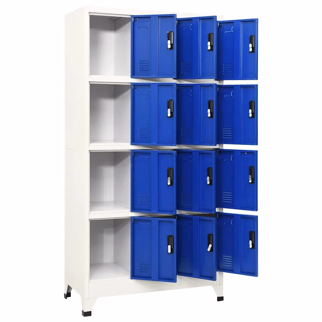 Armadietto moderno vidaXL in metallo con serratura, Grigio e Blu, L 90 cm x P 45 cm x H 180 cm – 2