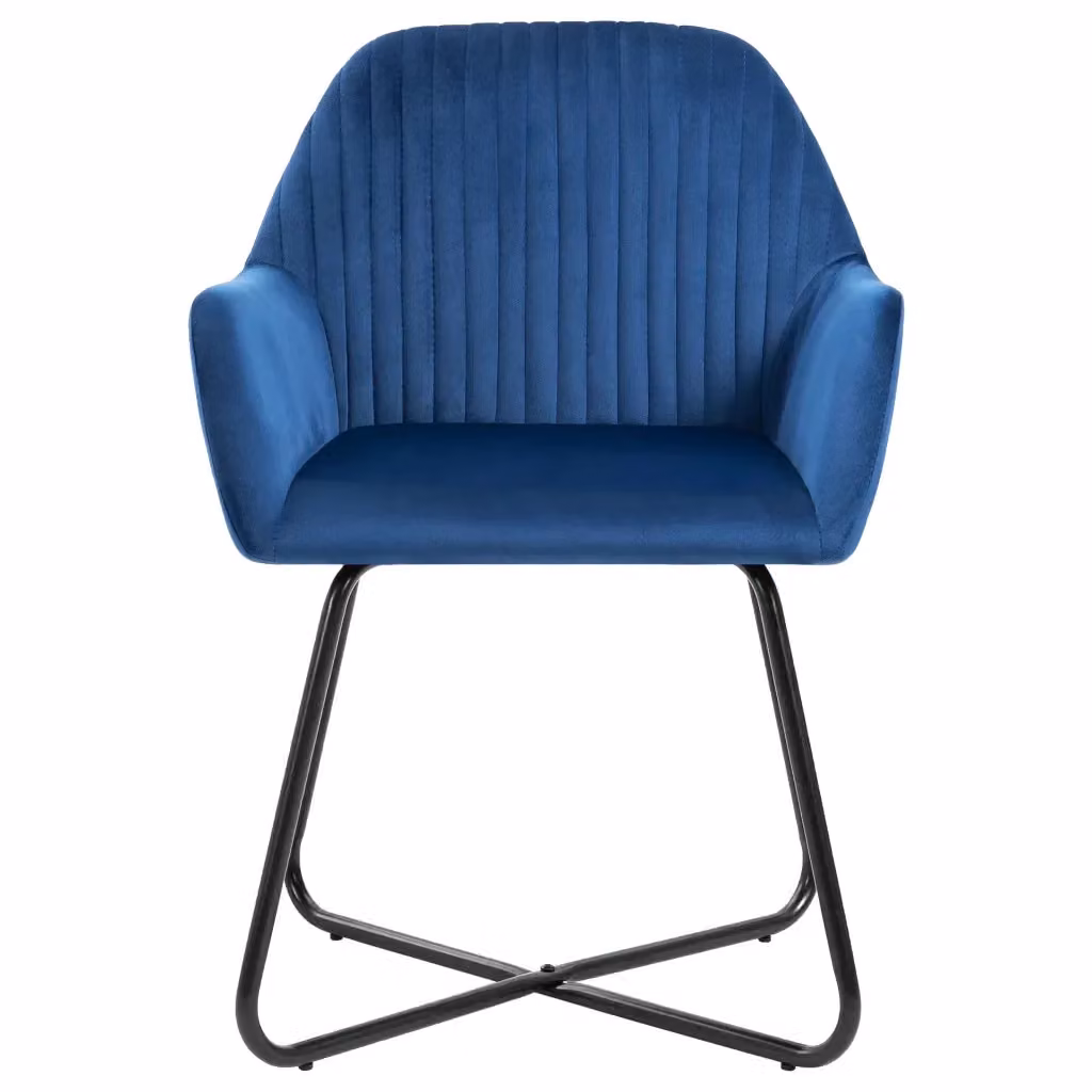 Set di 2 sedie da pranzo moderne vidaXL in velluto blu con struttura in metallo – 2