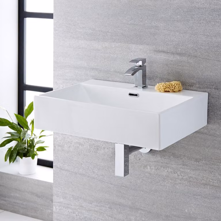 Lavabo Bagno Sospeso Rettangolare Bianco 145 x 600mm - Sandford