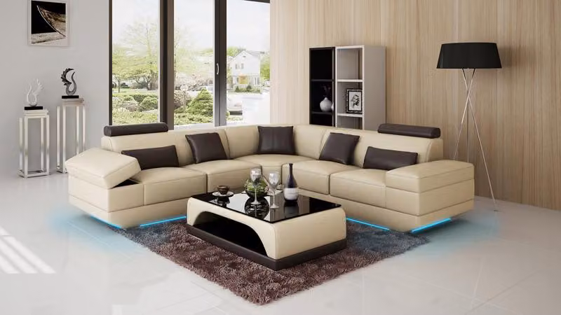 Ledersofa Couch Wohnlandschaft Ecksofa Eck Garnitur Maßfertigung Modern Sofa USB