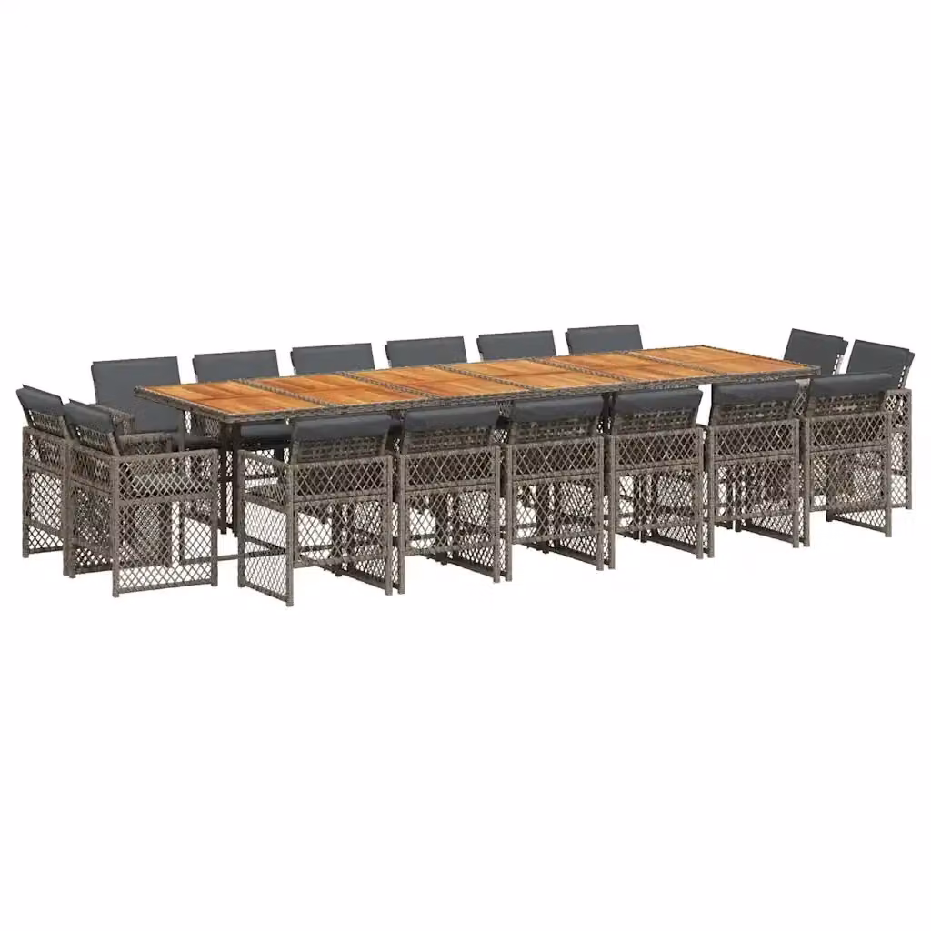 Set da pranzo da giardino vidaXL in polyrattan e legno di acacia con cuscini, colore grigio e marrone – 2