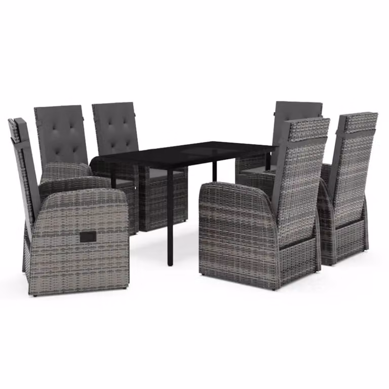 Set da Pranzo da Giardino 7 pz con Cuscini Grigio