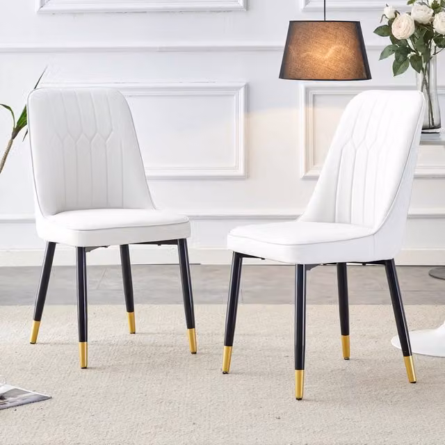 Set di 2 sedie da pranzo moderne MINIMAL in similpelle bianca con gambe in metallo nero