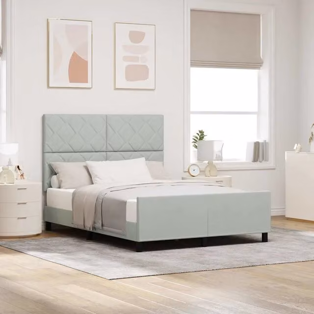 Letto a molle con testiera in velluto grigio vidaXL L/P/H: 200 x 140 x 88 cm