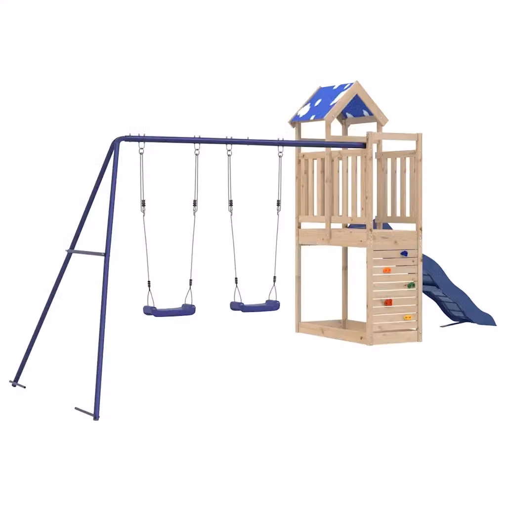 vidaXL Set da Gioco da Esterno con Torre di Gioco, Scivolo, Altalena e Sabbiera in Legno Massello Multicolore – 2