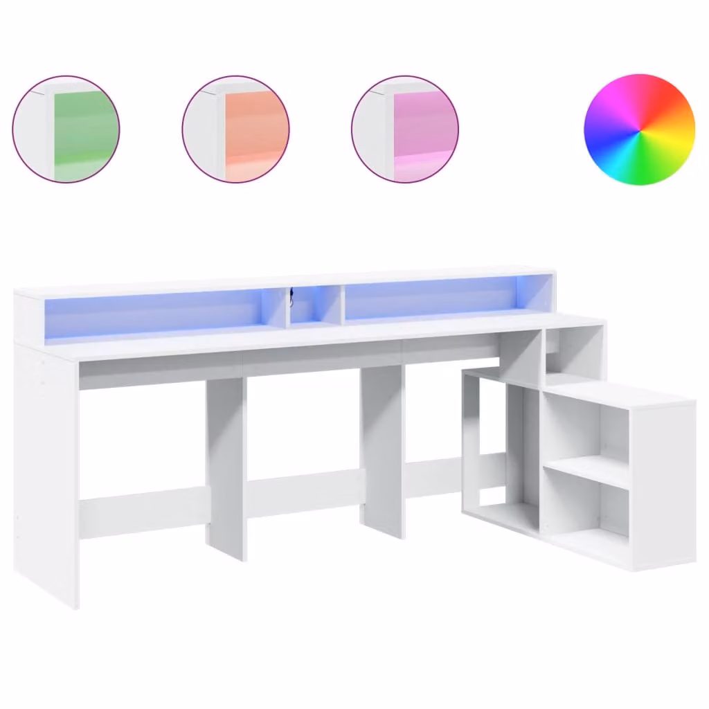 Scrivania con Luci LED Bianca 200x104x91 cm in Truciolato
