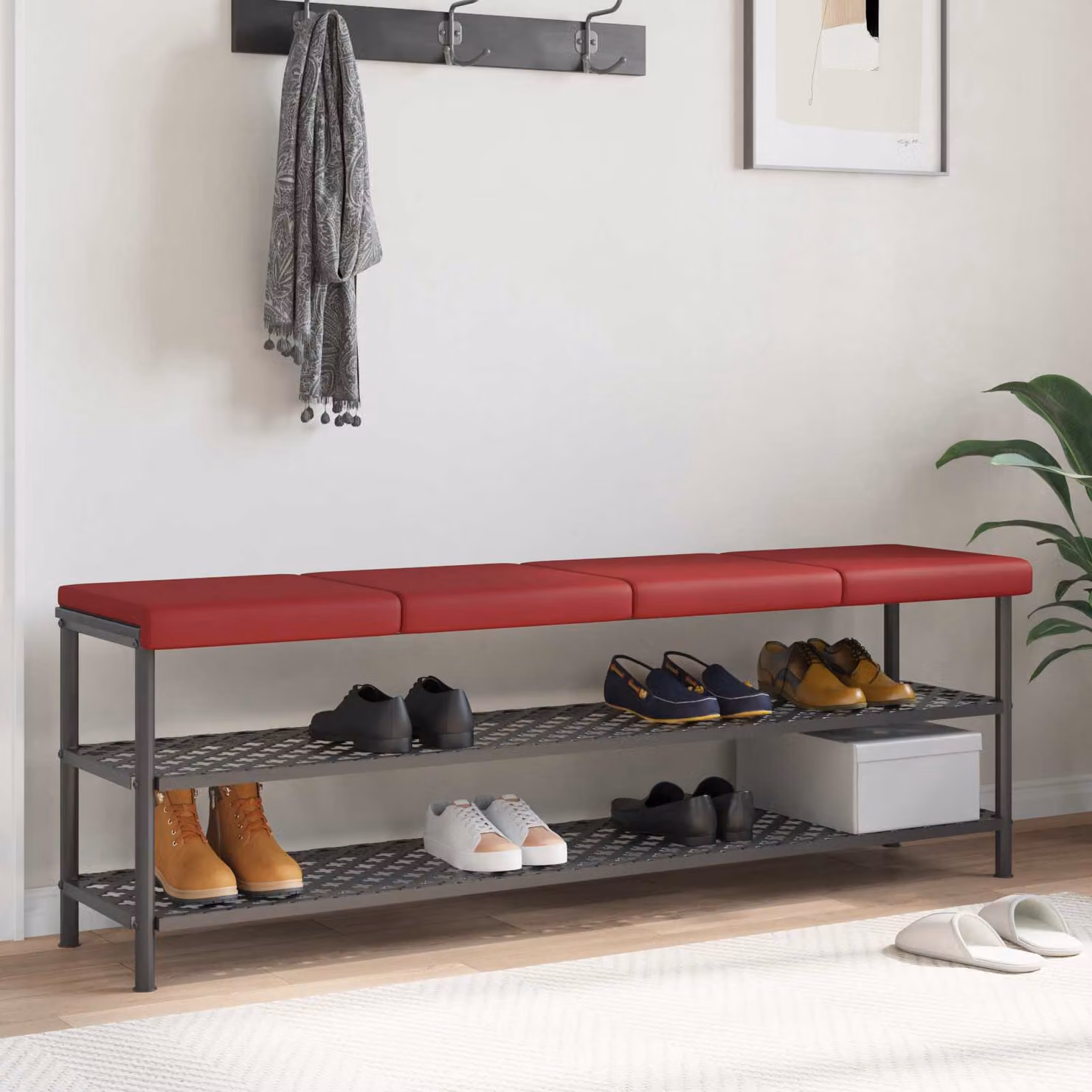 Set di 4 cuscini per panchina vidaXL in similpelle rosso, forma rettangolare con imbottitura in schiuma e base antiscivolo, L: 40 cm, P: 40 cm, H: 3,5 cm