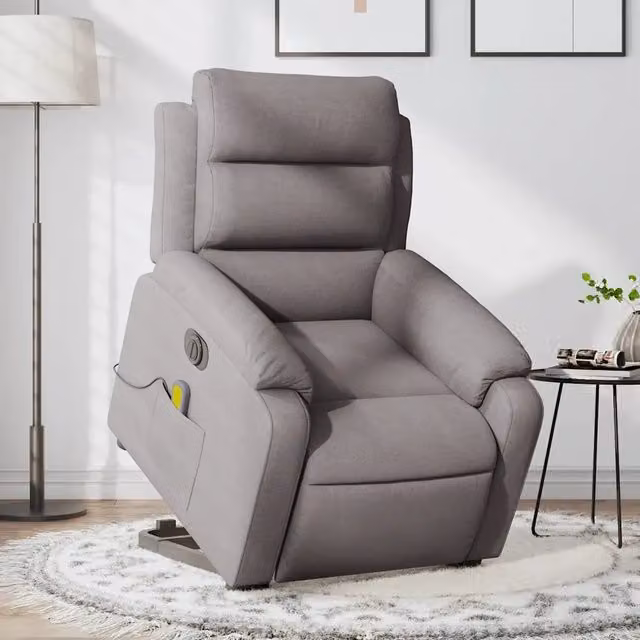 Poltrona Alzapersona Elettrica con Massaggio vidaXL in Tessuto Beige e Grigio per Senior