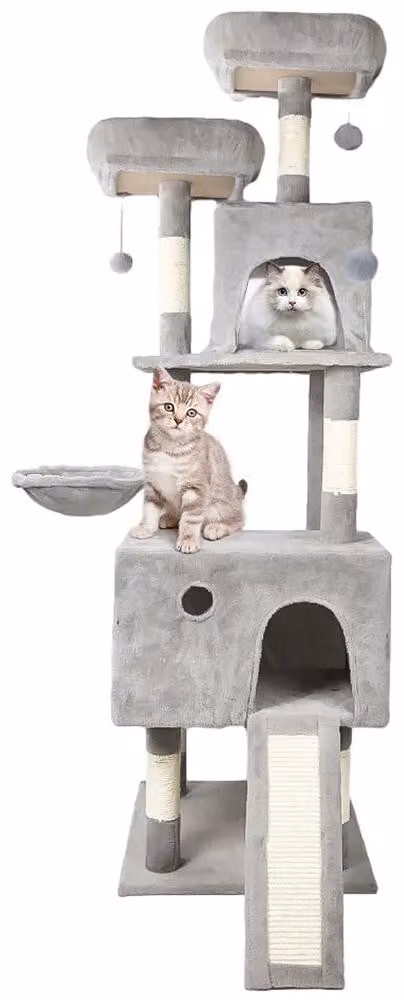 Albero per gatti, struttura per arrampicata - Torre per gatti con casetta - 5 livelli - Amaca, scala e aree relax - Legno - 48x48x162 cm, modello 4